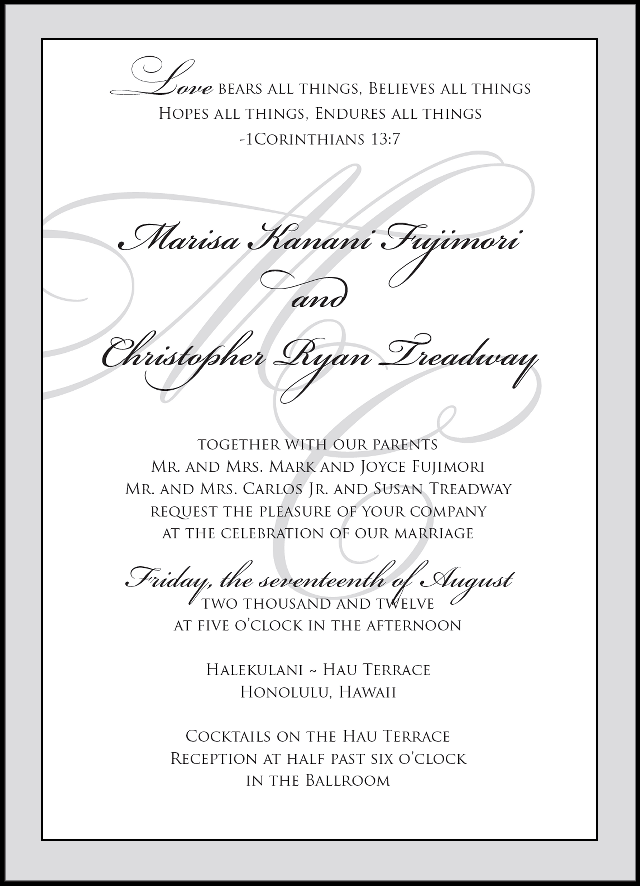 Marisa and Christopher wedding invitation